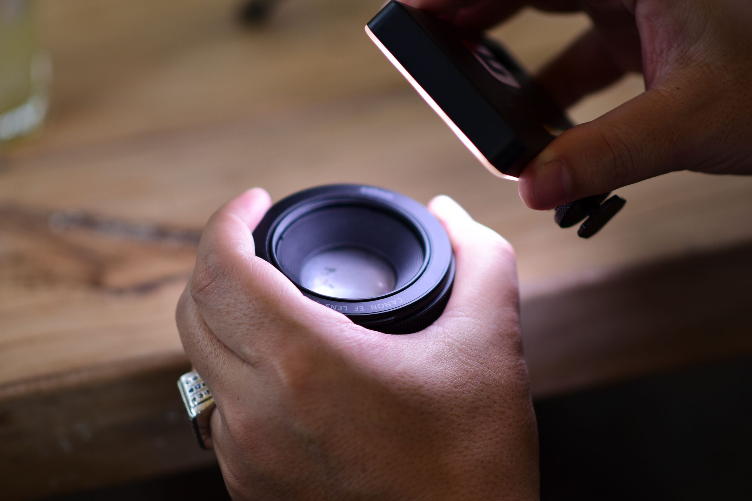 camera lens being inspected