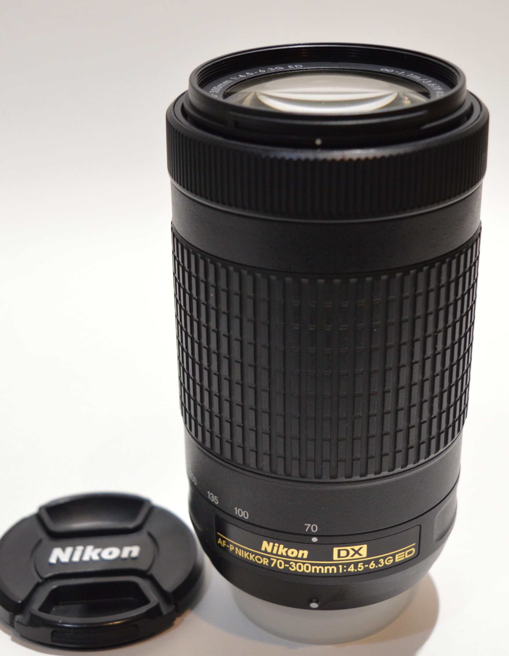 Nikon AF-P DX NIKKOR 70-300mm f/4.5-6.3G ED on white background