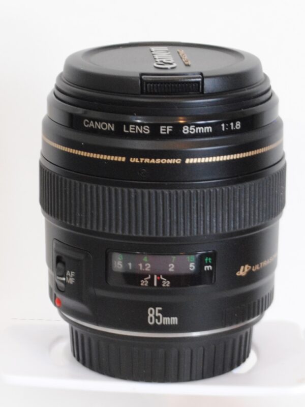 Canon EF 85mm f/1.8 USM on white background
